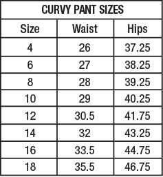 Curvy Women's Pants Size Chart